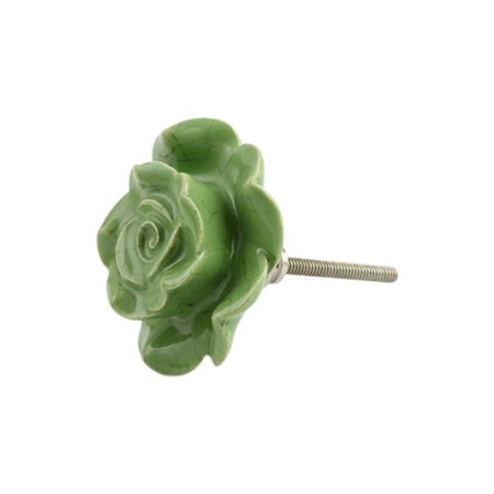 Pea Green Crackle Rose Ceramic Dresser Knob